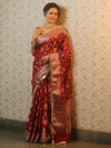 Banarasee Semi-Georgette Saree Meena Jaal Design With Gold Zari Border Design-Maroon