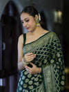 Banarasee Handloom Semi Silk Saree With Zari Jaal Design & Buta Work-Deep Green