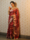 Banarasee Semi-Georgette Saree Meena Jaal Design With Gold Zari Border Design-Maroon