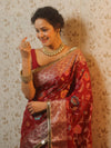 Banarasee Semi-Georgette Saree Meena Jaal Design With Gold Zari Border Design-Maroon