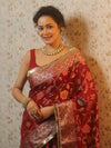 Banarasee Semi-Georgette Saree Meena Jaal Design With Gold Zari Border Design-Maroon