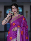 Bhagalpur Handloom Pure Linen Saree With Floral Buta Design-Violet