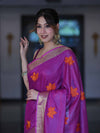 Bhagalpur Handloom Pure Linen Saree With Floral Buta Design-Violet