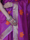 Bhagalpur Handloom Pure Linen Saree With Floral Buta Design-Violet