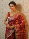 Banarasee Semi-Georgette Saree Meena Jaal Design With Gold Zari Border Design-Maroon