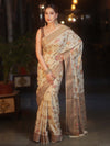 Banarasee Pure Handloom Muga Silk Saree With Resham Zari Weaving-Light Beige