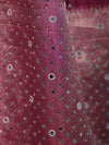 Banarasee Handloom Tissue Saree With Hand Embroidered Mirror Work & Zari Woven Pallu-Magenta