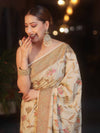 Banarasee Pure Handloom Muga Silk Saree With Resham Zari Weaving-Light Beige