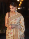 Banarasee Pure Handloom Muga Silk Saree With Resham Zari Weaving-Light Beige