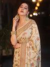 Banarasee Pure Handloom Muga Silk Saree With Resham Zari Weaving-Light Beige