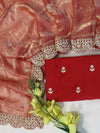 Banarasee Handwoven Tissue Silk Saree With Gold Zari Hand Work & Scallop Border-Peach