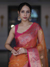 Banarasee Dual Tone Organza Mix Saree With Resham Zari Work & Contrast Border-Orange & Pink