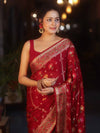 Banarasee Pure Chiffon Saree With Resham Buti & Border-Maroon