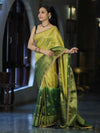 Banarasee Handloom Dual Color Tissue Silk Saree With Zari Buta Design Border & Lace-Yellow & Green