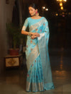 Banarasee Semi Georgette Saree With Silver Zari Meena Design & Border-Light Blue