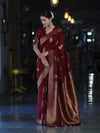 Banarasee Handloom Semi Silk Saree With Sona Rupa Zari Work & Border-Burgundy