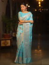 Banarasee Semi Georgette Saree With Silver Zari Meena Design & Border-Light Blue