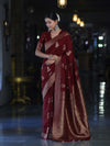 Banarasee Handloom Semi Silk Saree With Sona Rupa Zari Work & Border-Burgundy