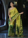 Banarasee Handloom Dual Color Tissue Silk Saree With Zari Buta Design Border & Lace-Yellow & Green