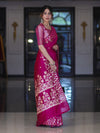 Banarasee Handloom Cotton Silk Saree With Zari Buti Design & Geometric Border-Magenta