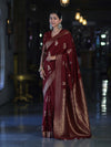 Banarasee Handloom Semi Silk Saree With Sona Rupa Zari Work & Border-Burgundy