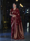 Banarasee Handloom Semi Silk Saree With Sona Rupa Zari Work & Border-Burgundy