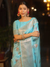 Banarasee Semi Georgette Saree With Silver Zari Meena Design & Border-Light Blue