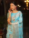 Banarasee Semi Georgette Saree With Silver Zari Meena Design & Border-Light Blue