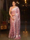 Banarasee Pure Chiffon Saree With Silver Zari Jaal Design & Border-Lilac