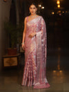 Banarasee Pure Chiffon Saree With Silver Zari Jaal Design & Border-Lilac