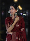 Banarasee Handloom Semi Silk Saree With Sona Rupa Zari Work & Border-Burgundy