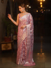 Banarasee Pure Chiffon Saree With Silver Zari Jaal Design & Border-Lilac
