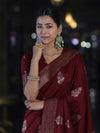 Banarasee Handloom Semi Silk Saree With Sona Rupa Zari Work & Border-Burgundy