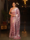 Banarasee Pure Chiffon Saree With Silver Zari Jaal Design & Border-Lilac