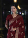 Banarasee Handloom Semi Silk Saree With Sona Rupa Zari Work & Border-Burgundy