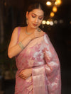 Banarasee Pure Chiffon Saree With Silver Zari Jaal Design & Border-Lilac