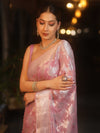 Banarasee Pure Chiffon Saree With Silver Zari Jaal Design & Border-Lilac