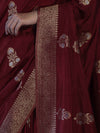 Banarasee Handloom Semi Silk Saree With Sona Rupa Zari Work & Border-Burgundy