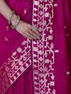 Banarasee Handloom Cotton Silk Saree With Zari Buti Design & Geometric Border-Magenta