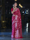 Banarasee Handwoven Georgette Saree With Zari Jaal Design & Border-Pink