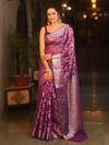 Banarasee Faux Georgette Saree With Sliver Zari & Resham Jaal Work-Violet