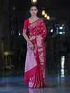 Banarasee Handwoven Georgette Saree With Zari Jaal Design & Border-Pink