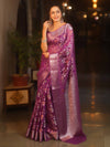 Banarasee Faux Georgette Saree With Sliver Zari & Resham Jaal Work-Violet