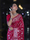 Banarasee Handwoven Georgette Saree With Zari Jaal Design & Border-Pink