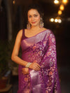 Banarasee Faux Georgette Saree With Sliver Zari & Resham Jaal Work-Violet