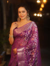 Banarasee Faux Georgette Saree With Sliver Zari & Resham Jaal Work-Violet
