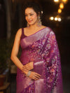 Banarasee Faux Georgette Saree With Sliver Zari & Resham Jaal Work-Violet