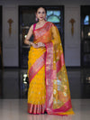 Banarasee Handwoven Organza Mix Saree With Resham Zari Work & Contrast Border-Yellow