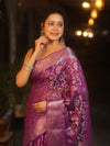 Banarasee Faux Georgette Saree With Sliver Zari & Resham Jaal Work-Violet