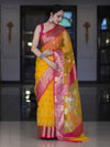 Banarasee Handwoven Organza Mix Saree With Resham Zari Work & Contrast Border-Yellow